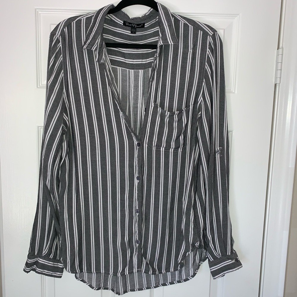 Gray Striped Button Down Dress Shirt